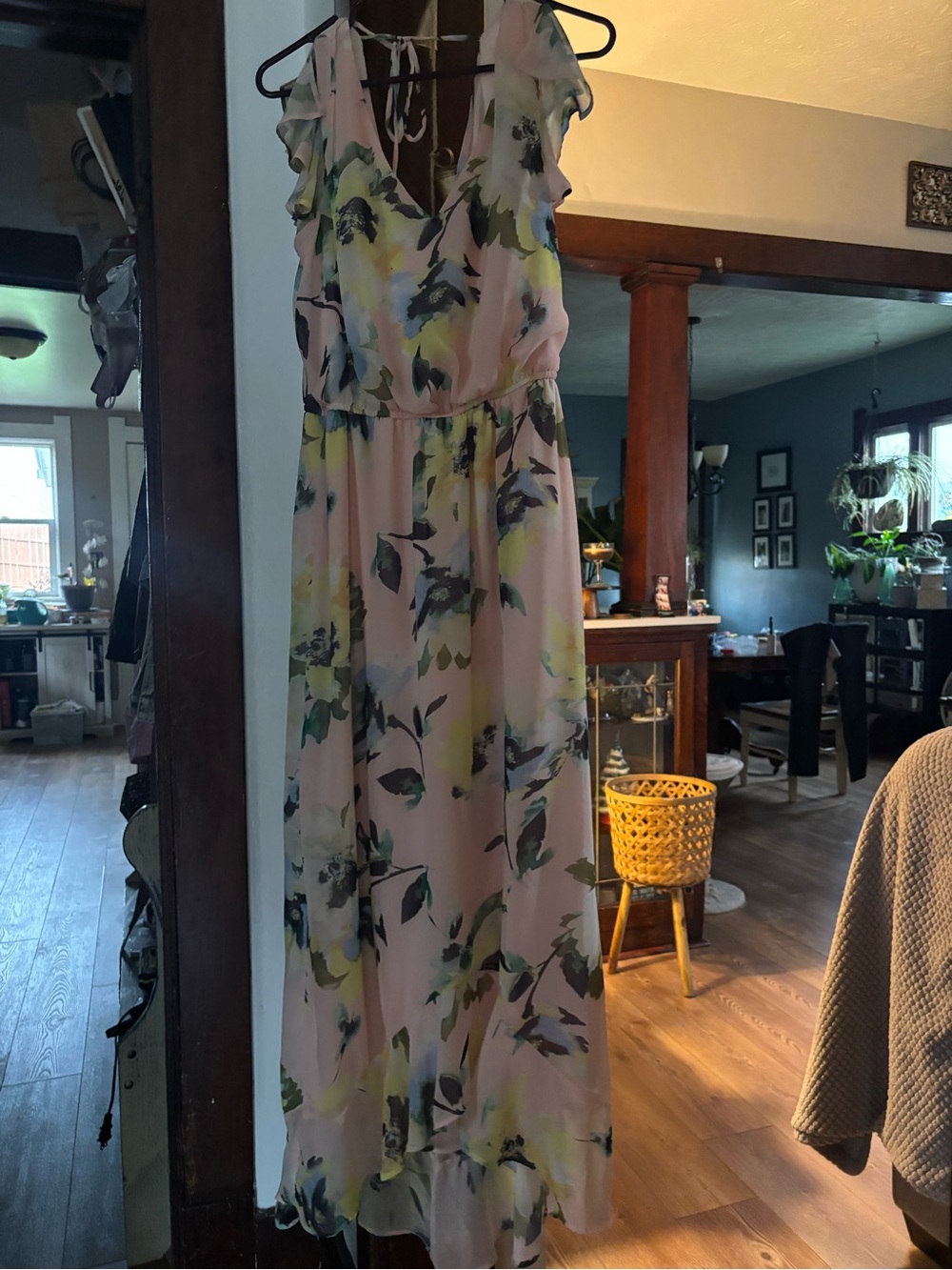 Emma & Michele Light Pink Floral Maxi Dress with Green and Yellow Accents